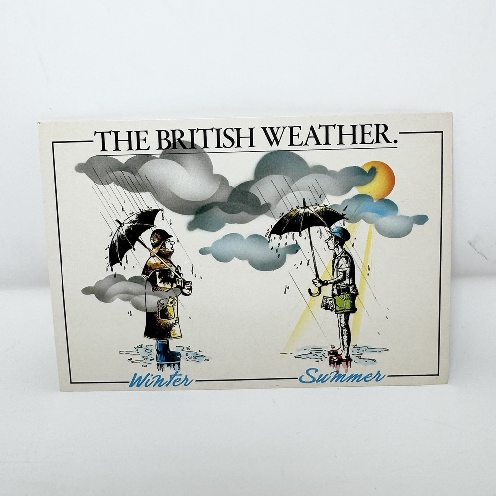 Vintage British Weather Postcard London Humor Rainy Summer 80s 90s